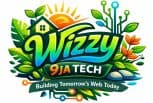 Wizzy 9ja Tech logo with eco-friendly and tech-inspired design elements.